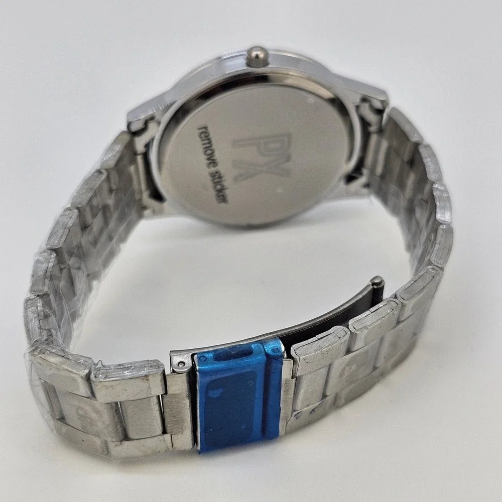PX Men's Watch 40mm Large Gray Case Black Dial Gray Bracelet Band 7